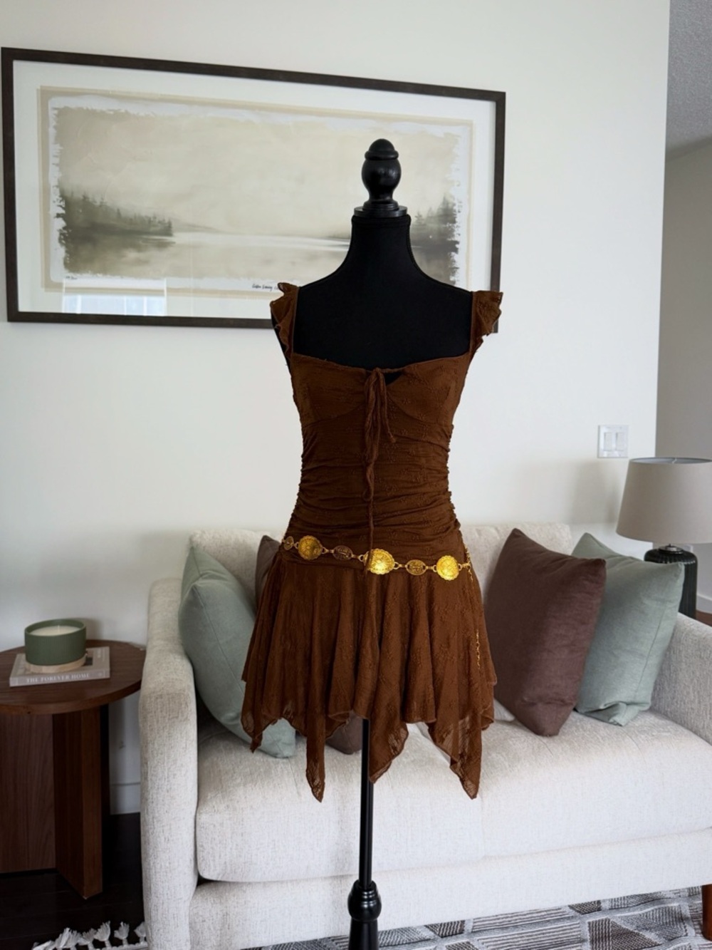 Brown Ruched Mini Dress